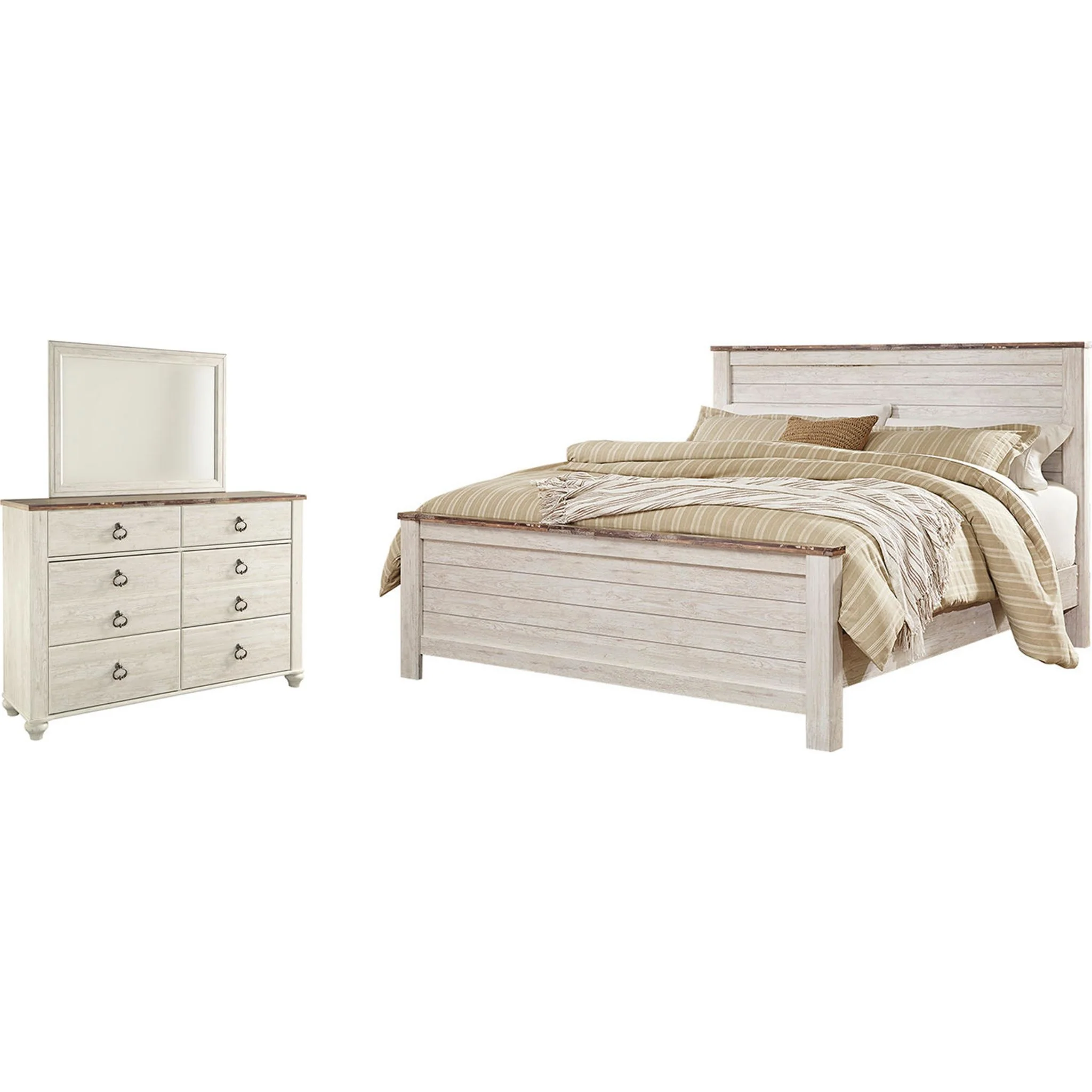 Willowton 5 Piece King Panel Bedroom - Whitewash - Image 10