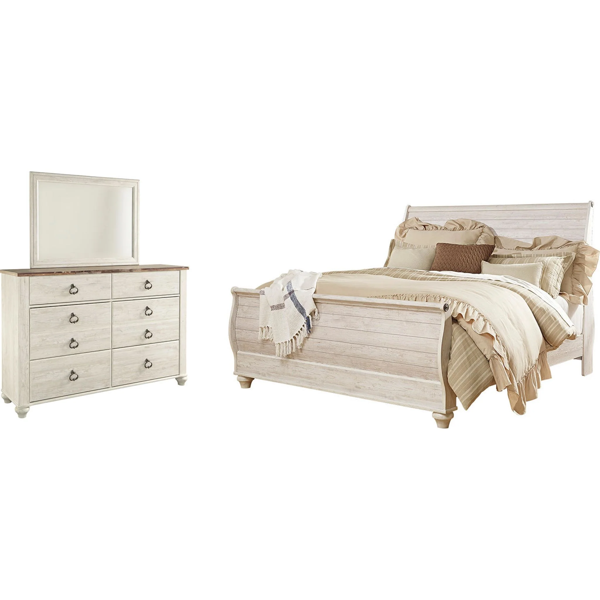 Willowton 5 Piece King Sleigh Bedroom - Whitewash - Image 11
