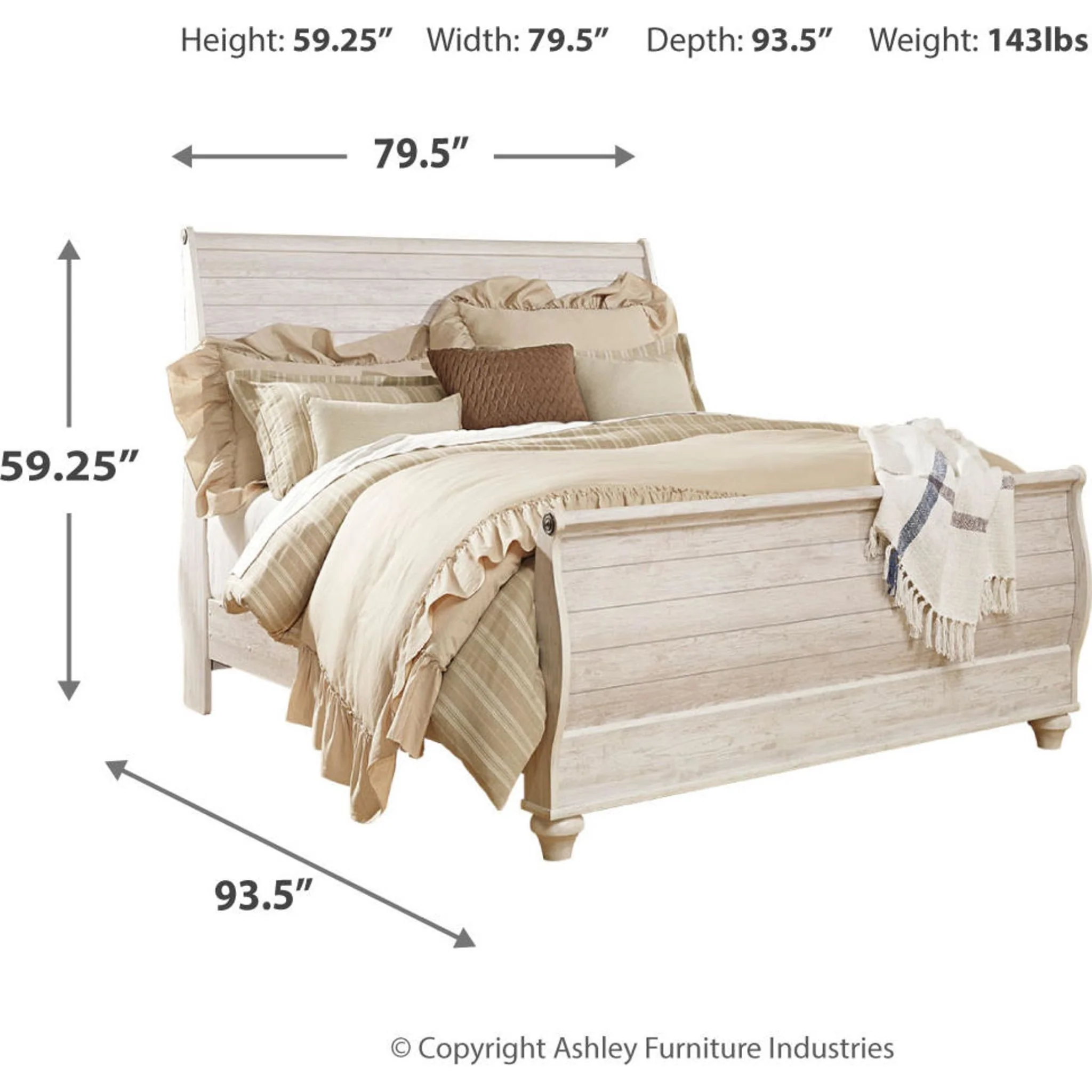 Willowton 5 Piece King Sleigh Bedroom - Whitewash - Image 15