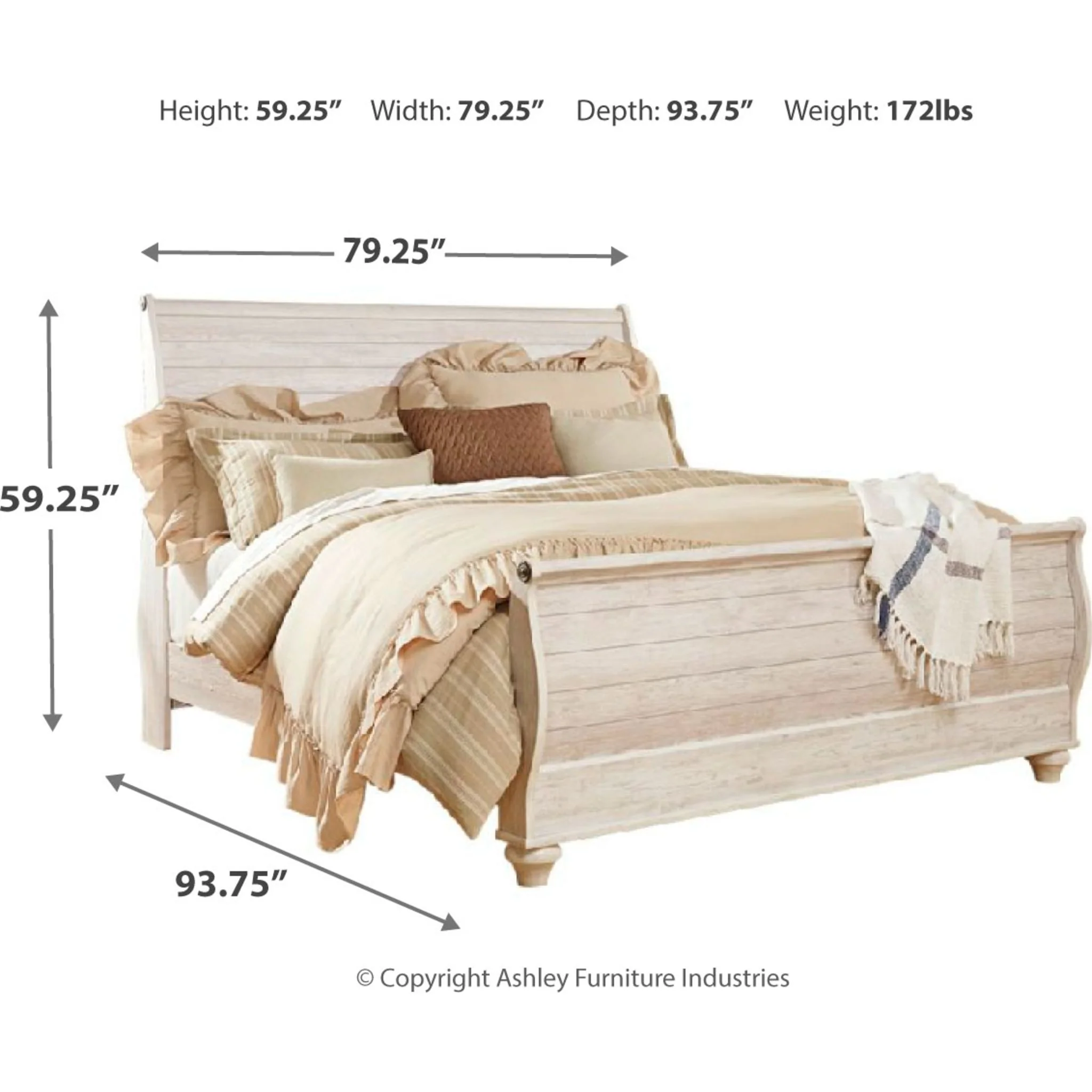 Willowton 5 Piece King Sleigh Bedroom - Whitewash - Image 9