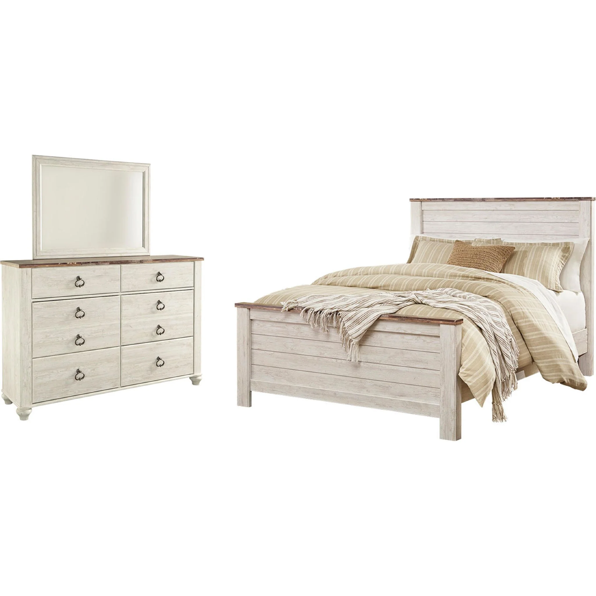 Willowton 5 Piece Queen Panel Bedroom - Whitewash - Image 10