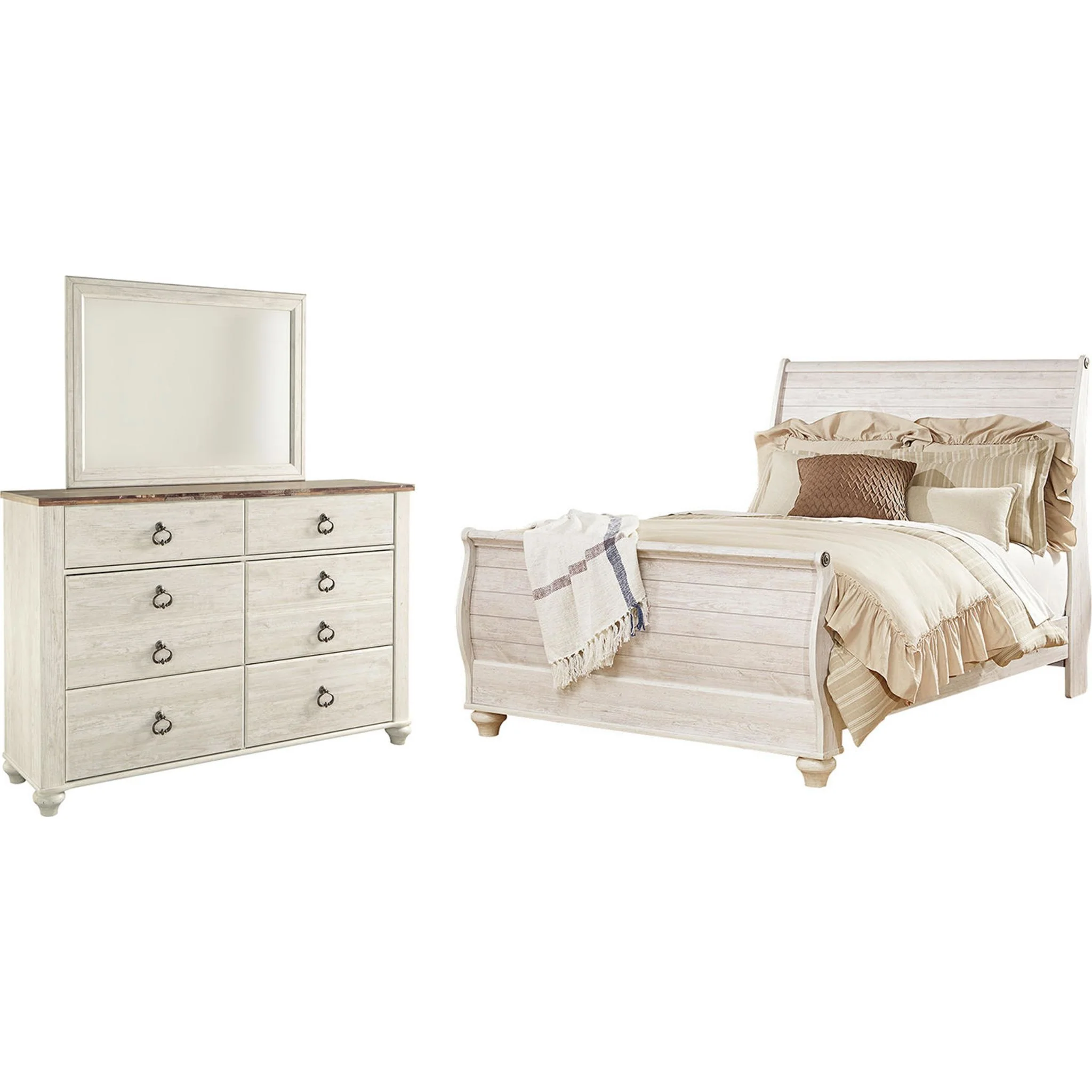 Willowton 5 Piece Queen Sleigh Bedroom - Whitewash - Image 11