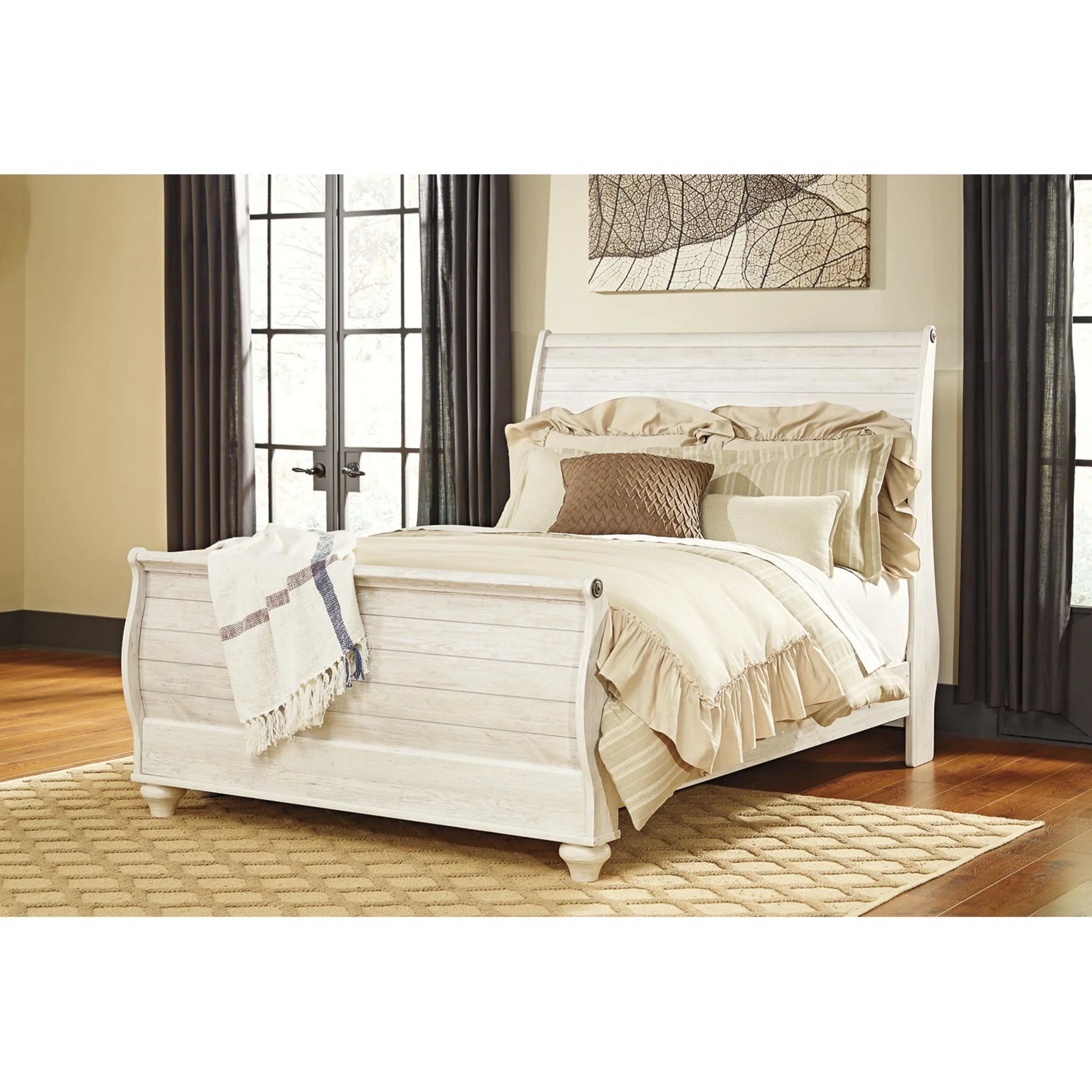 Willowton 5 Piece Queen Sleigh Bedroom - Whitewash - Image 16