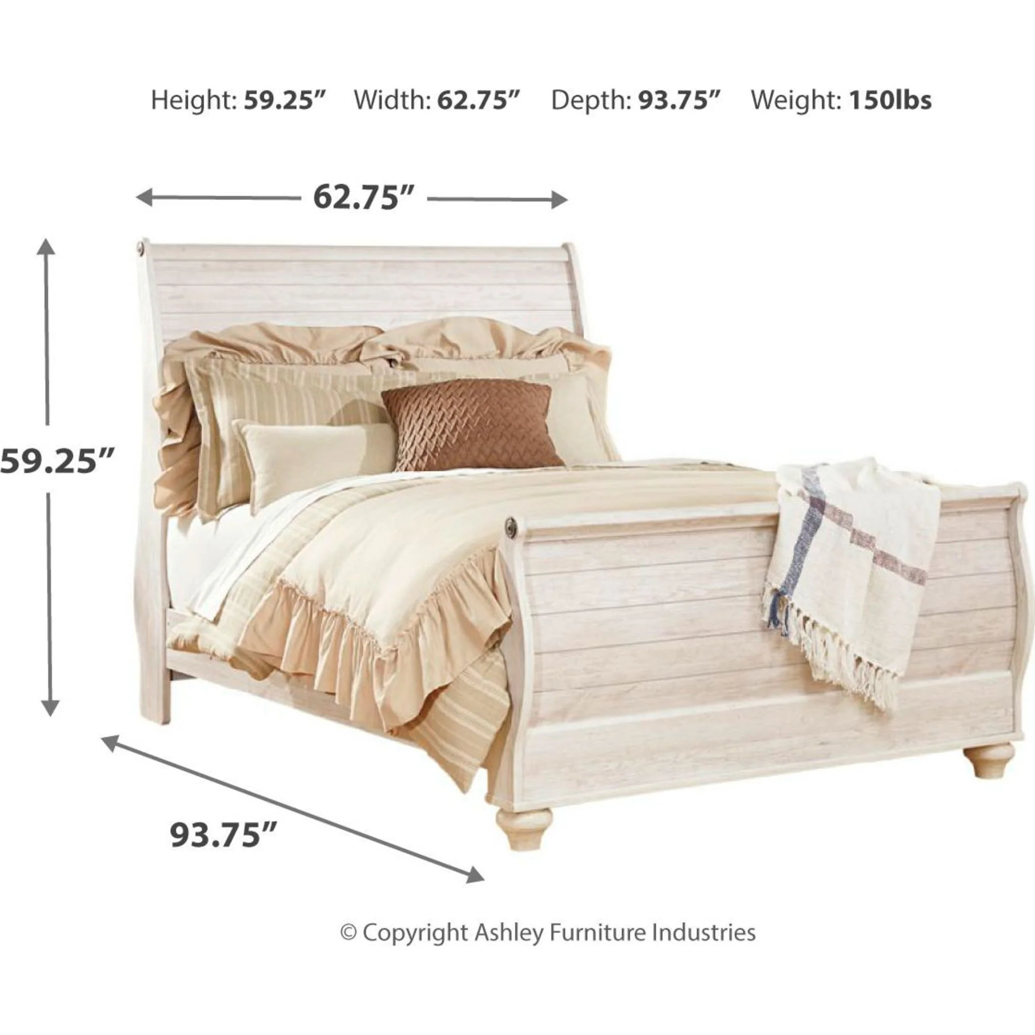Willowton 5 Piece Queen Sleigh Bedroom - Whitewash - Image 23