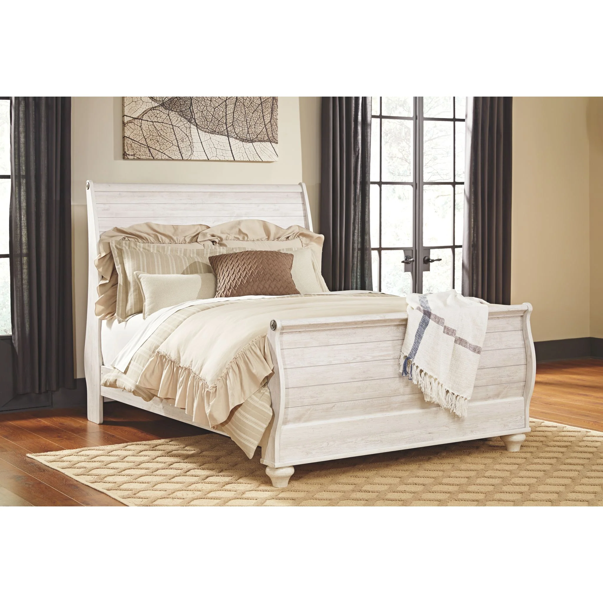 Willowton 5 Piece Queen Sleigh Bedroom - Whitewash - Image 3