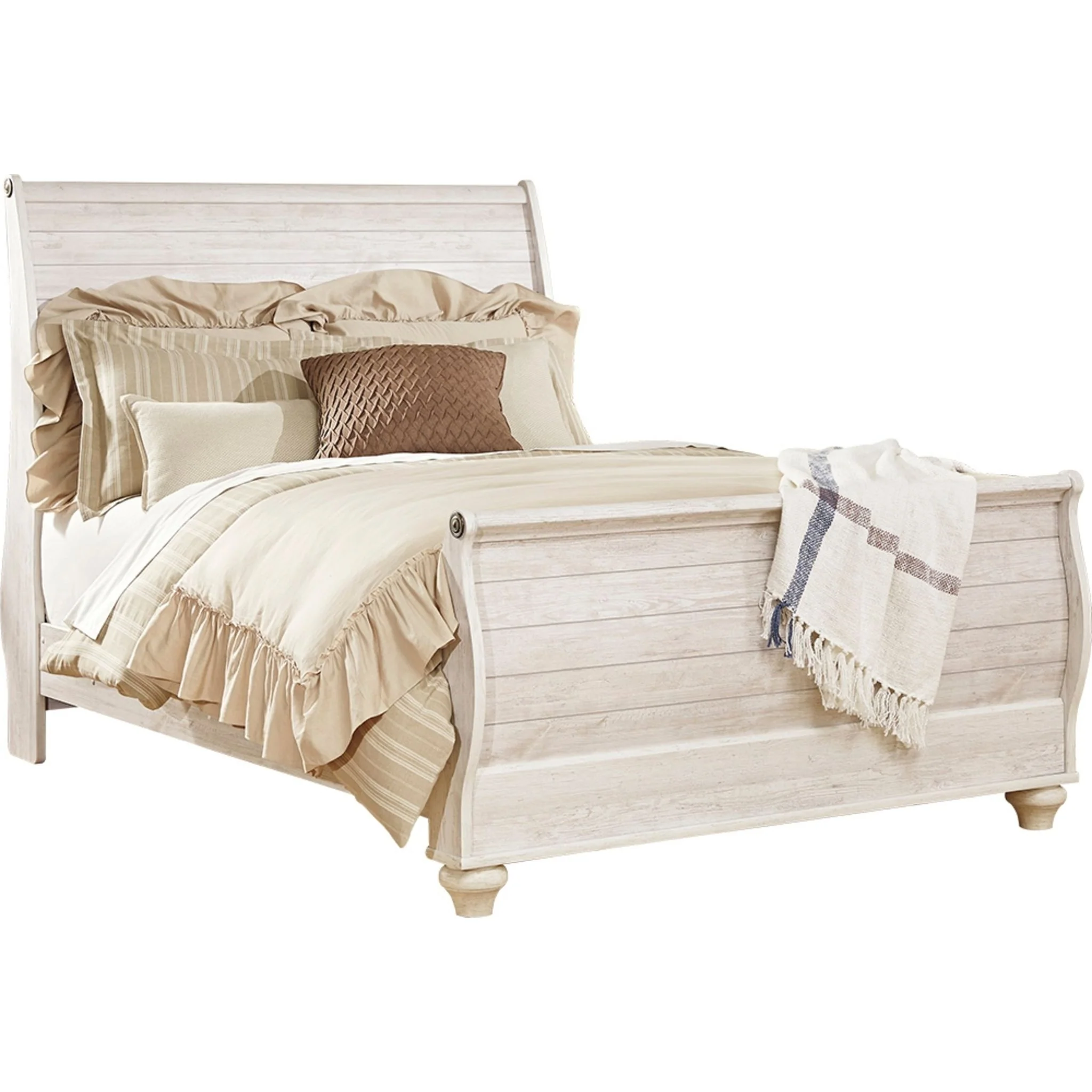 Willowton 5 Piece Queen Sleigh Bedroom - Whitewash - Image 5