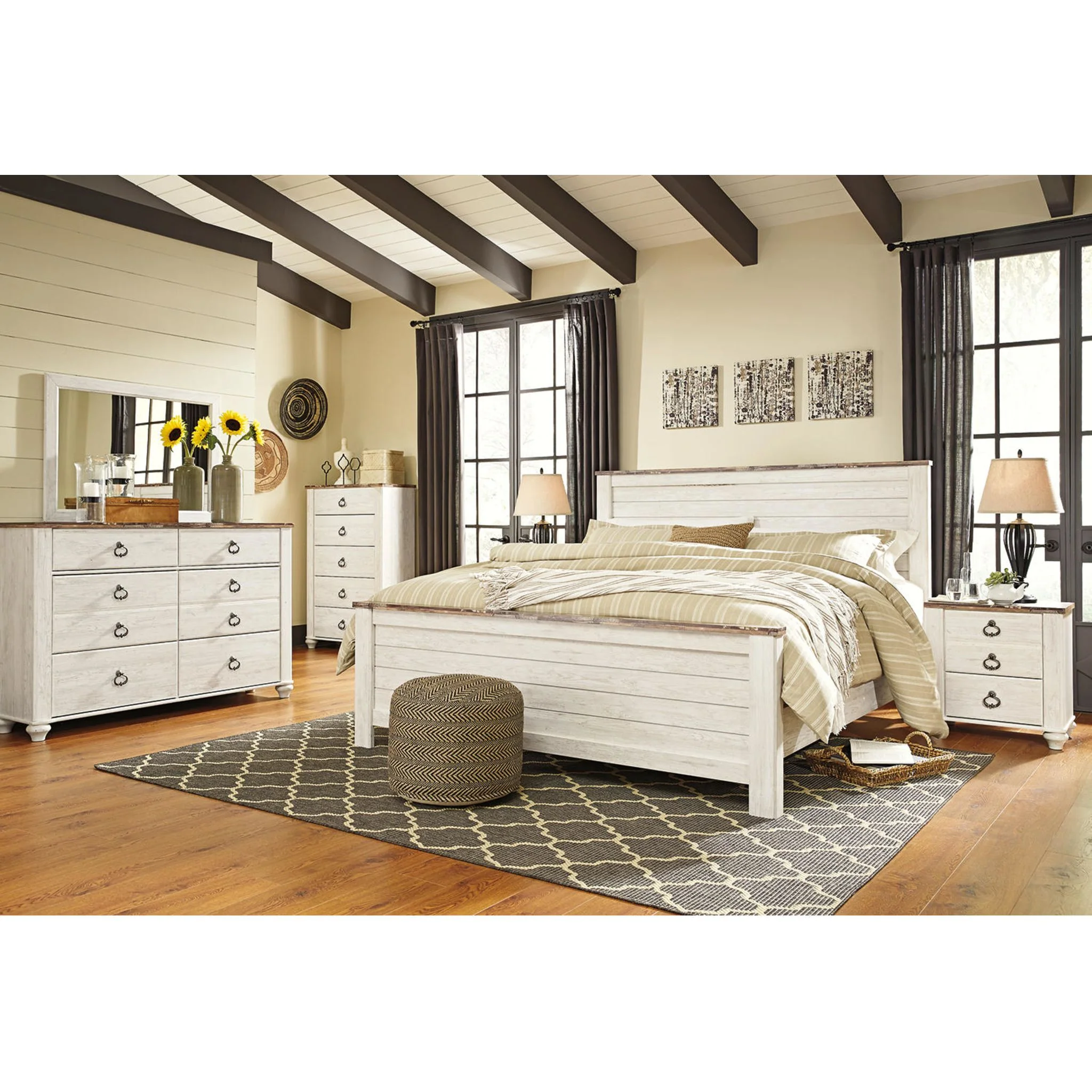 Willowton 6 Piece King Panel Bedroom - Whitewash - Image 3
