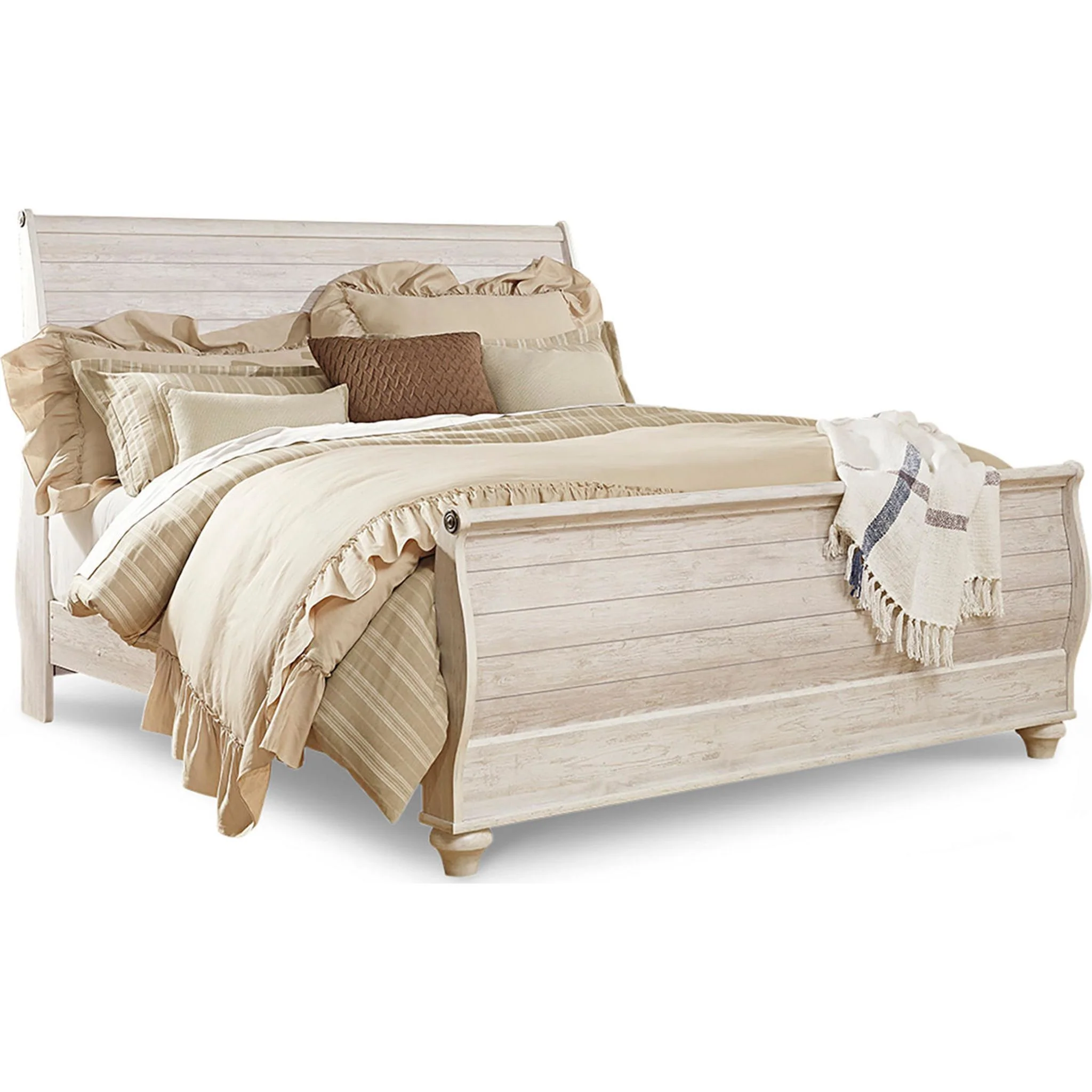 Willowton 6 Piece King Sleigh Bedroom - Whitewash - Image 4