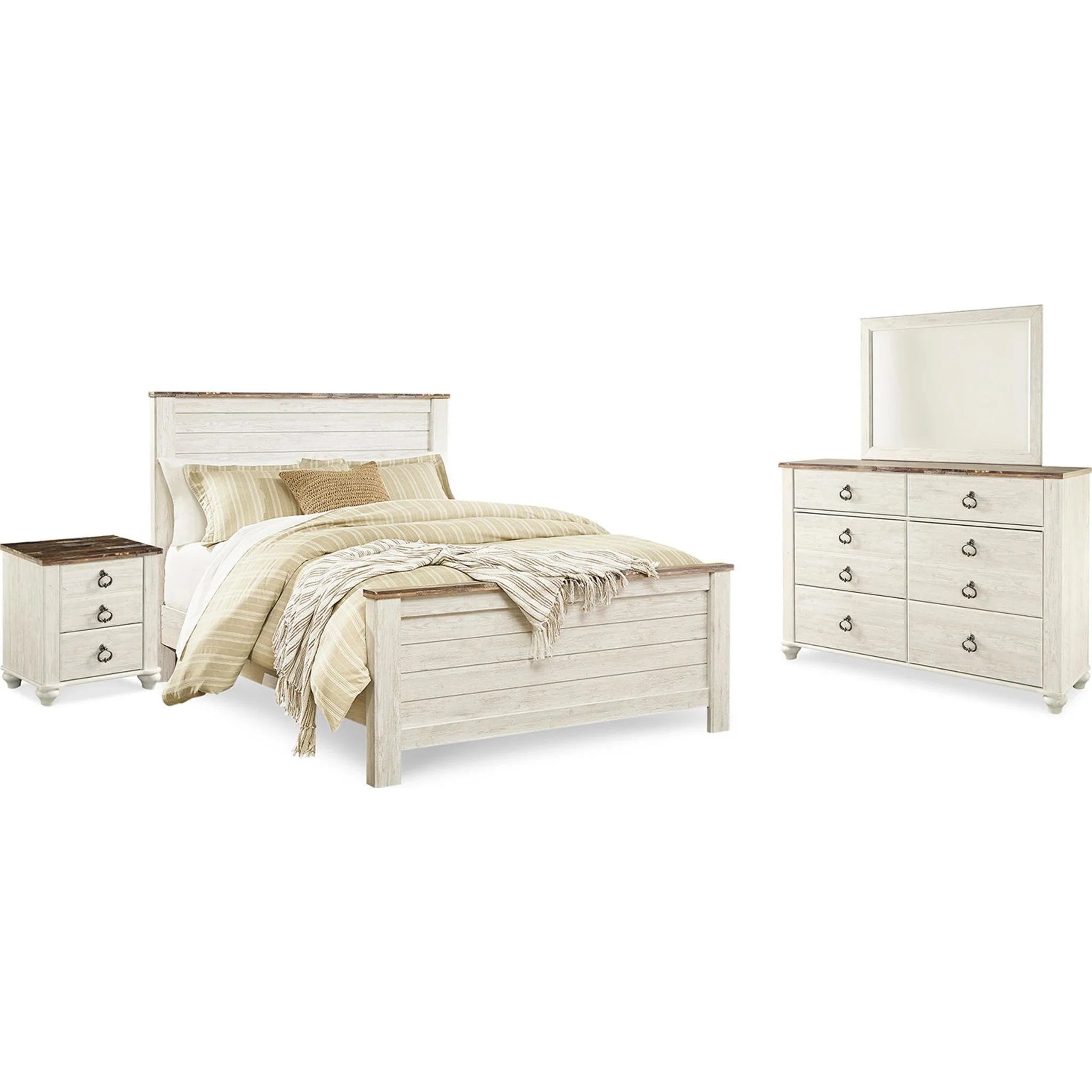 Willowton 6 Piece Queen Panel Bedroom - Whitewash
