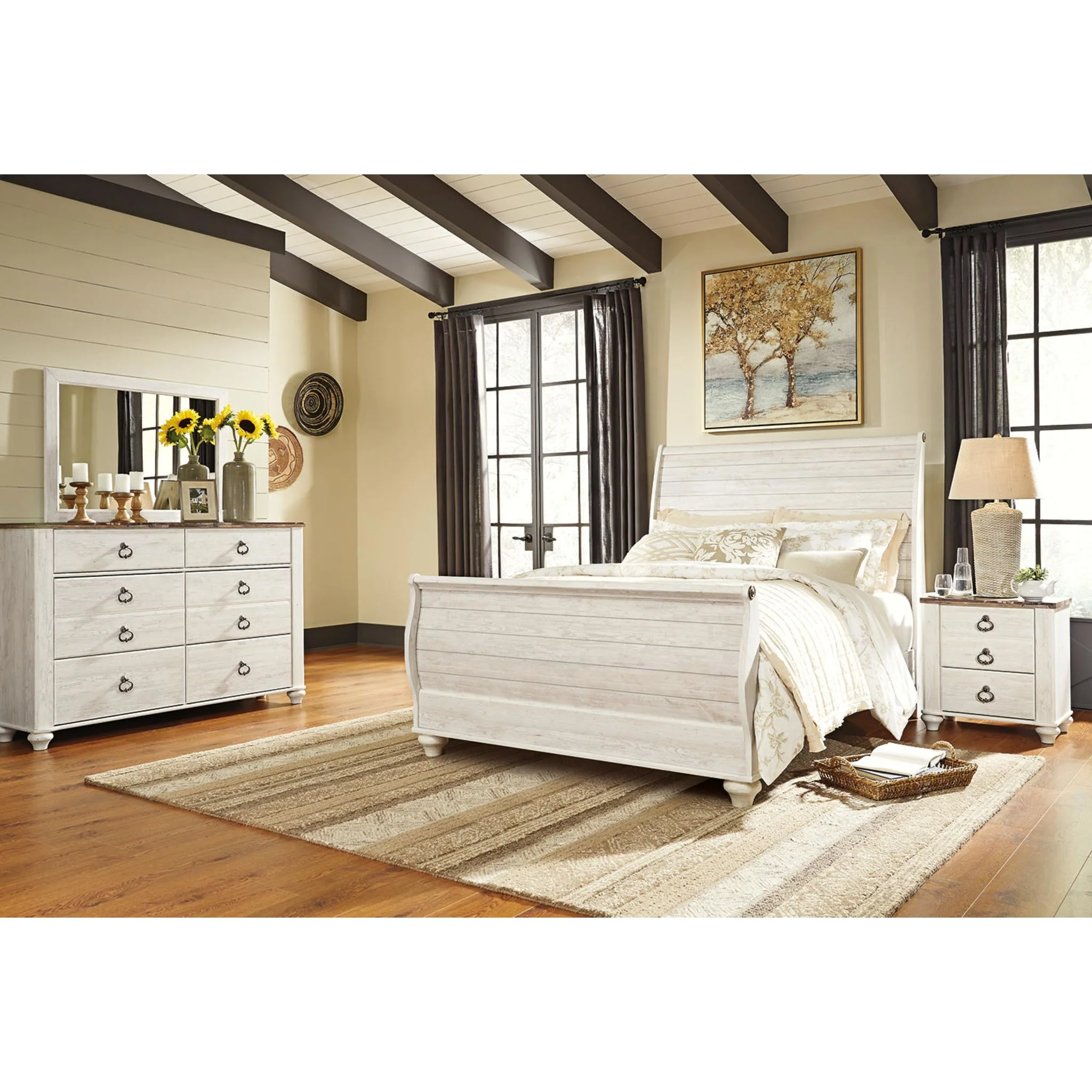 Willowton 6 Piece Queen Sleigh Bedroom - Whitewash - Image 3