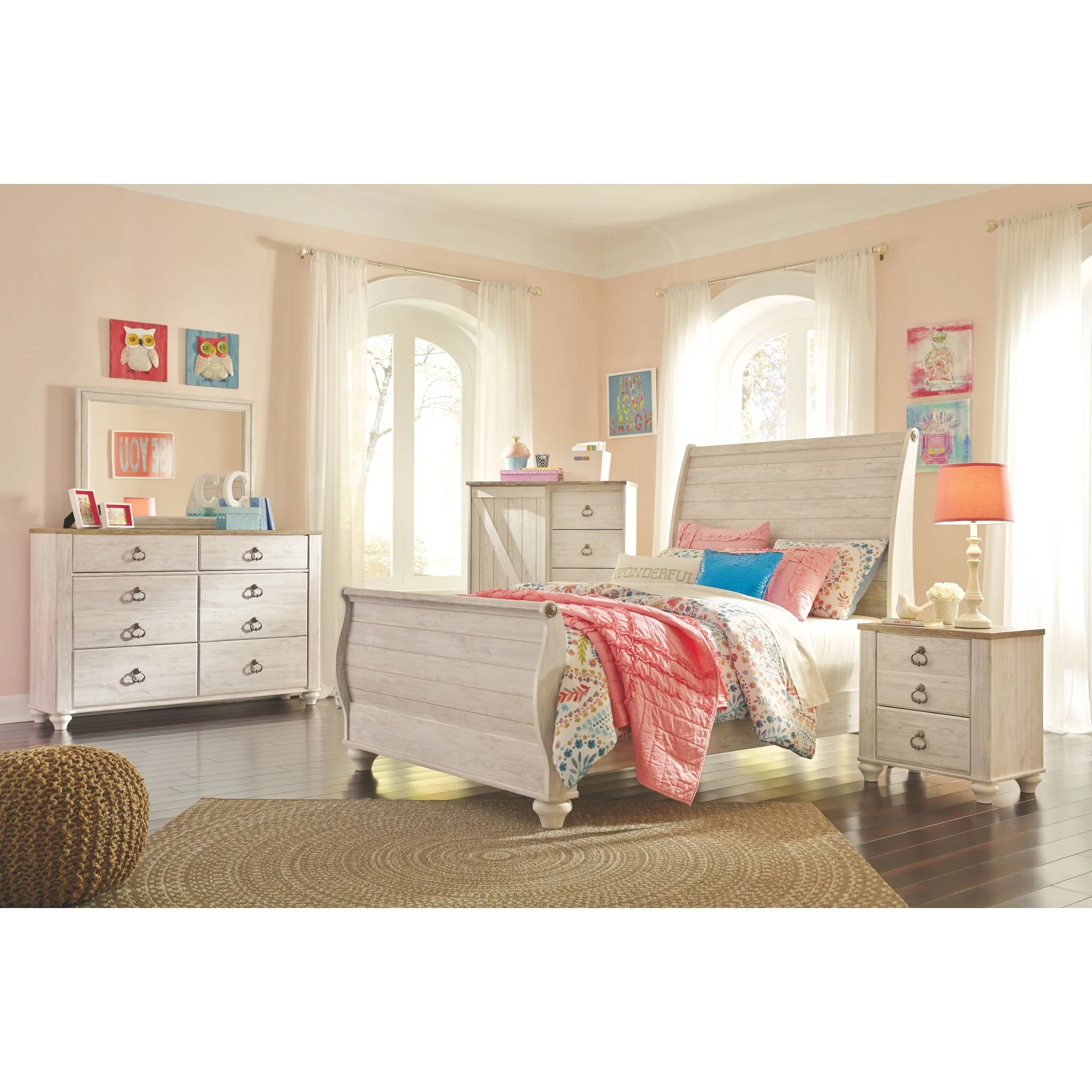 Willowton Dresser and Mirror - Whitewash - Image 10