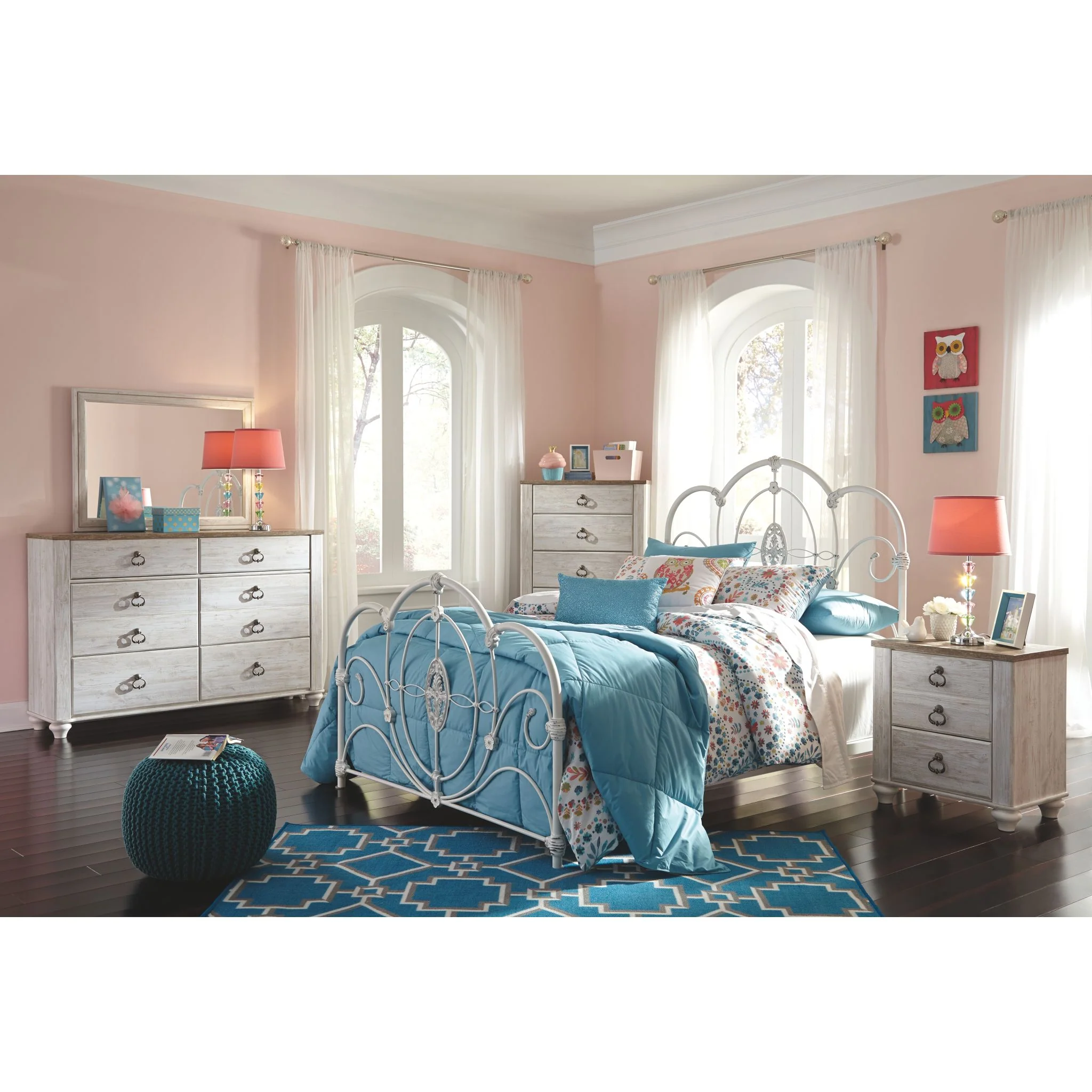 Willowton Dresser and Mirror - Whitewash - Image 11