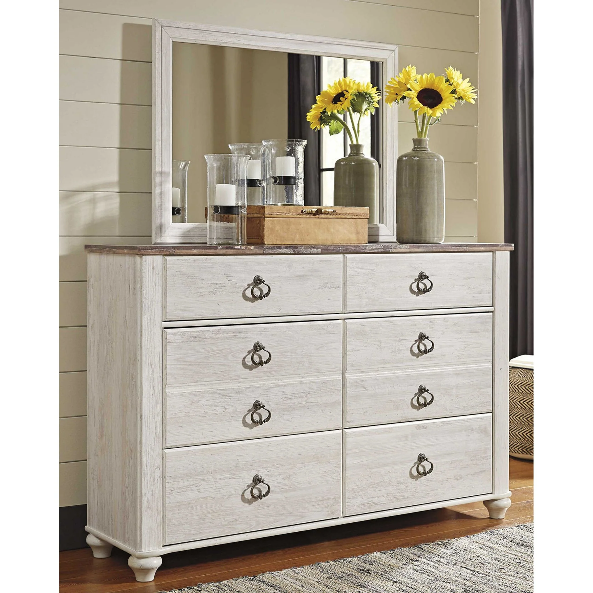 Willowton Dresser and Mirror - Whitewash - Image 13