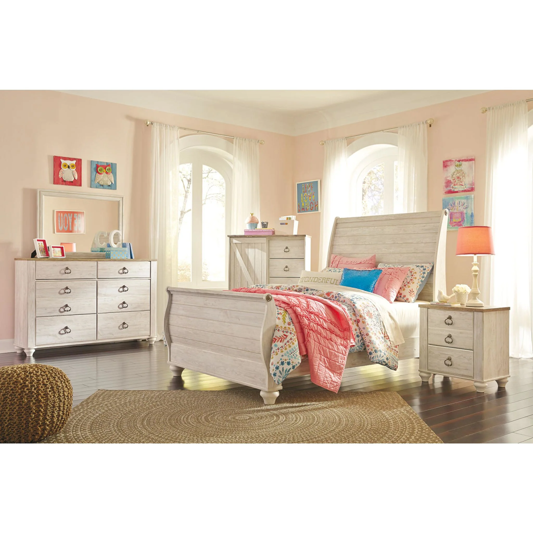 Willowton Dresser and Mirror - Whitewash - Image 15