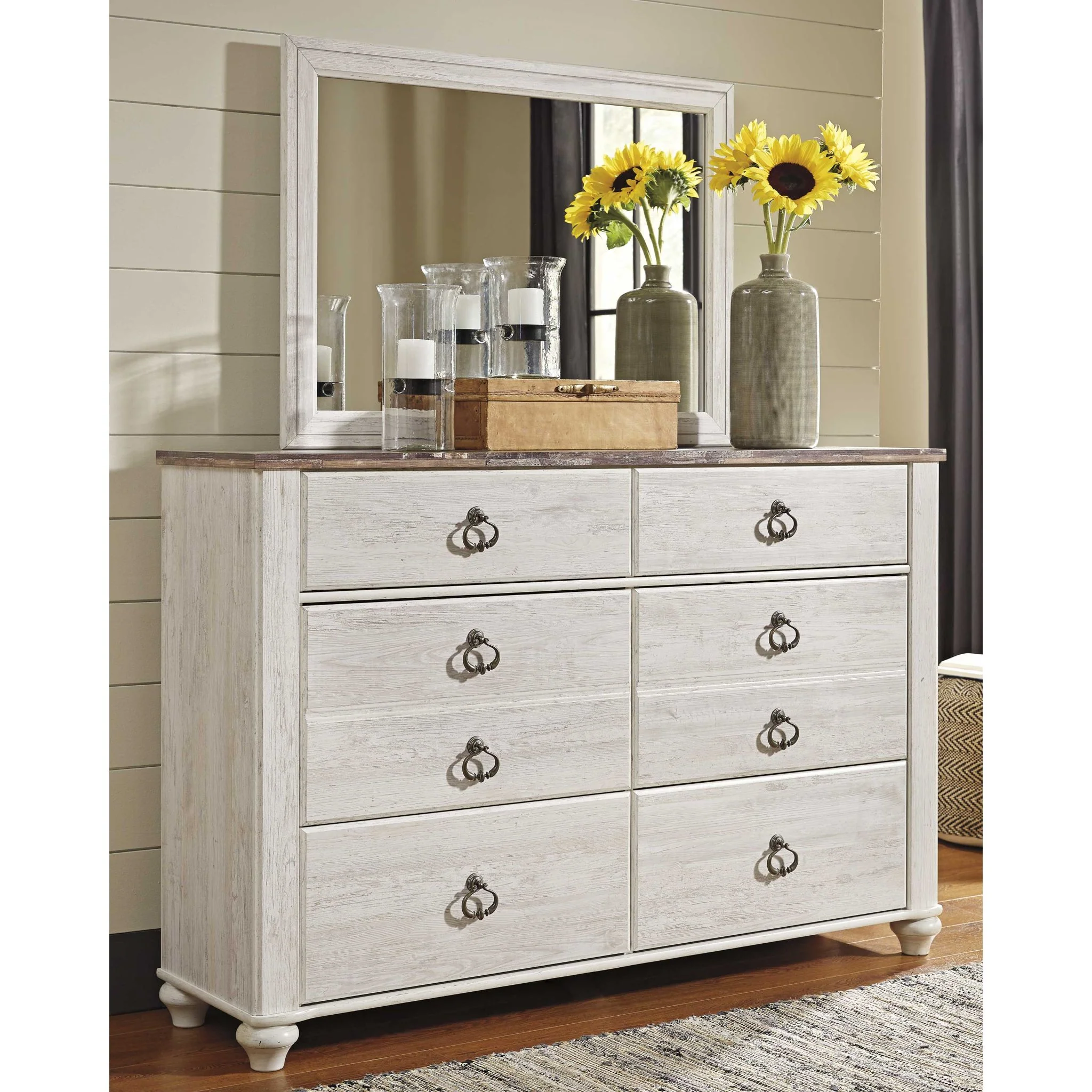 Willowton Dresser and Mirror - Whitewash - Image 2