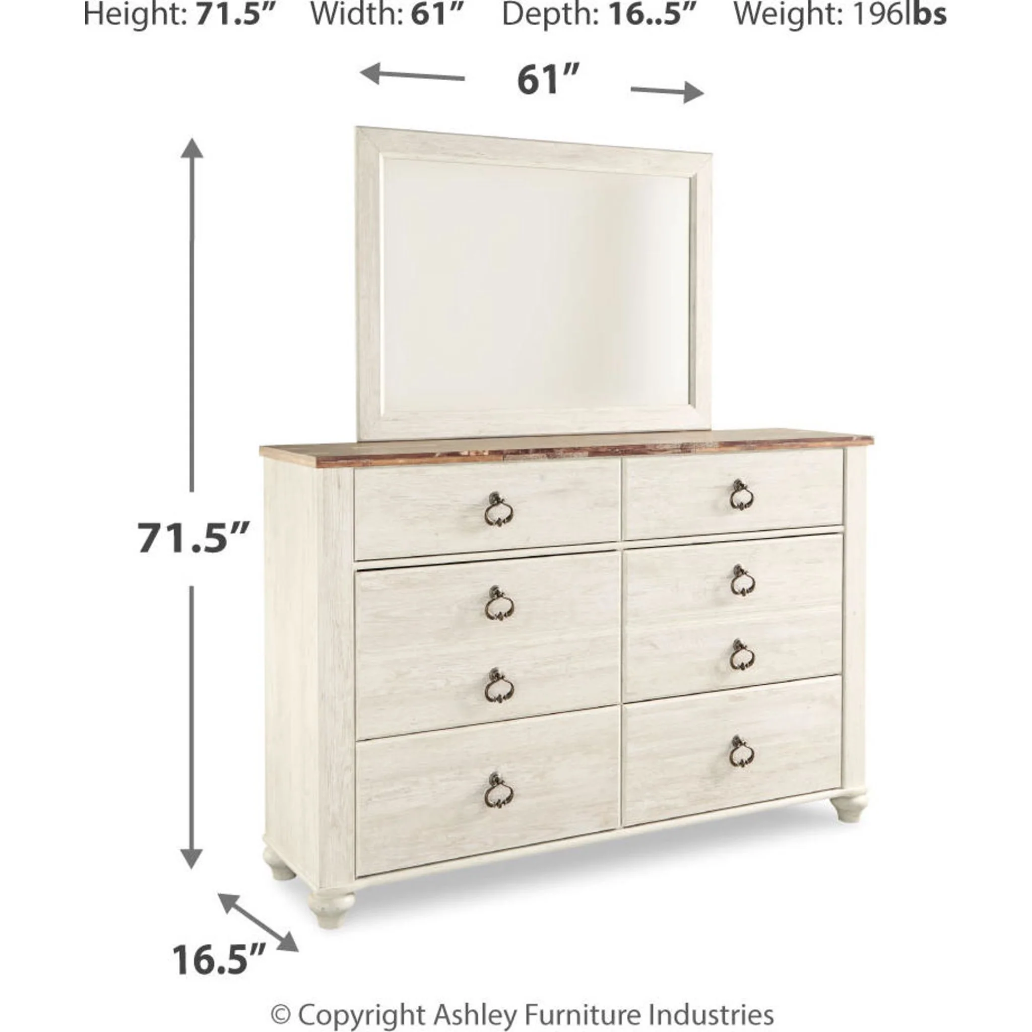 Willowton Dresser and Mirror - Whitewash - Image 23