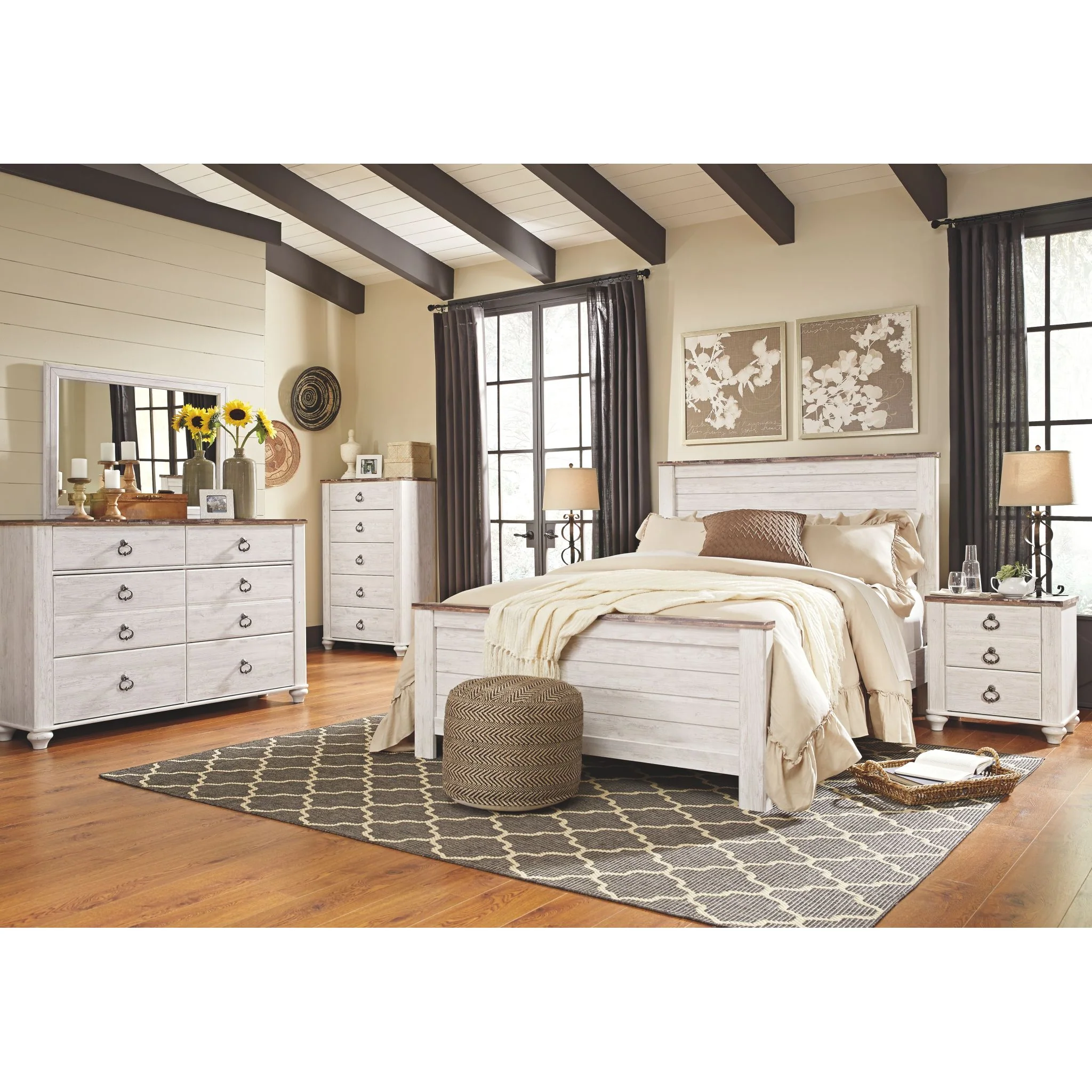Willowton Dresser and Mirror - Whitewash - Image 3