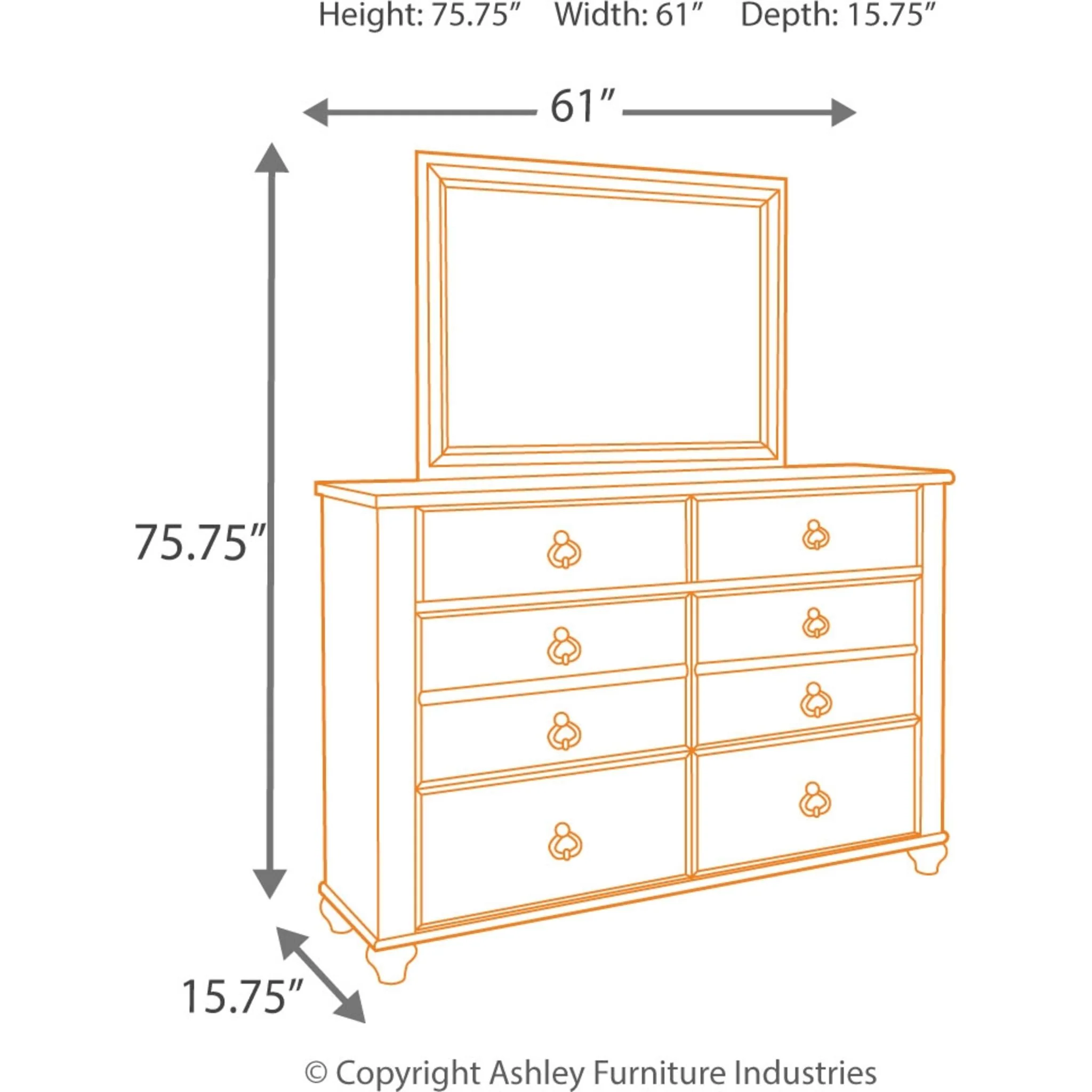 Willowton Dresser and Mirror - Whitewash - Image 4