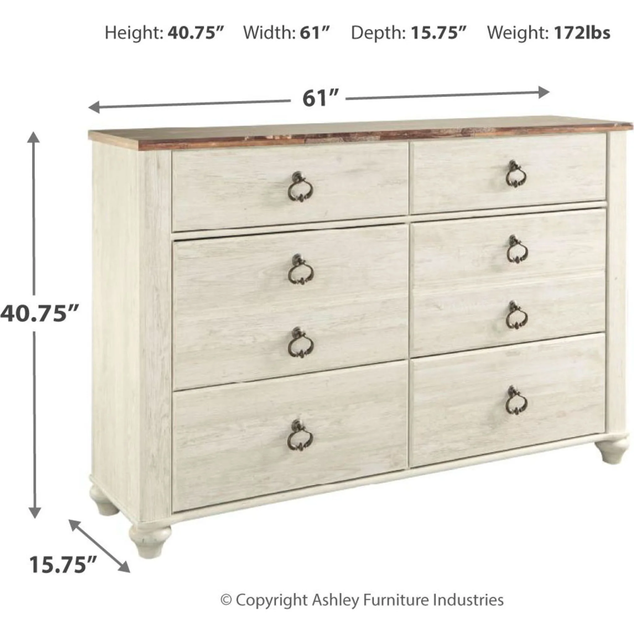 Willowton Dresser - Whitewash - Image 41
