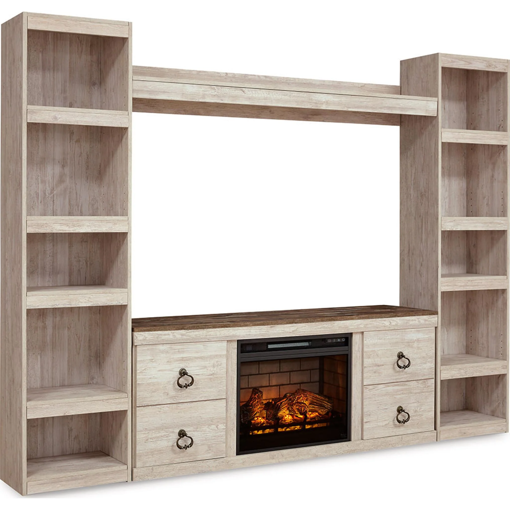 Willowton Entertainment Unit with Fireplace - Whitewash - Image 2