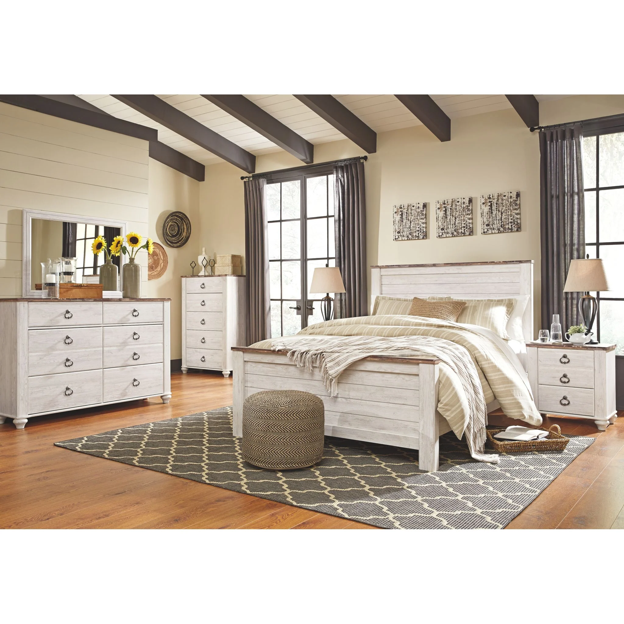 Willowton Panel Headboard - Whitewash - Image 10
