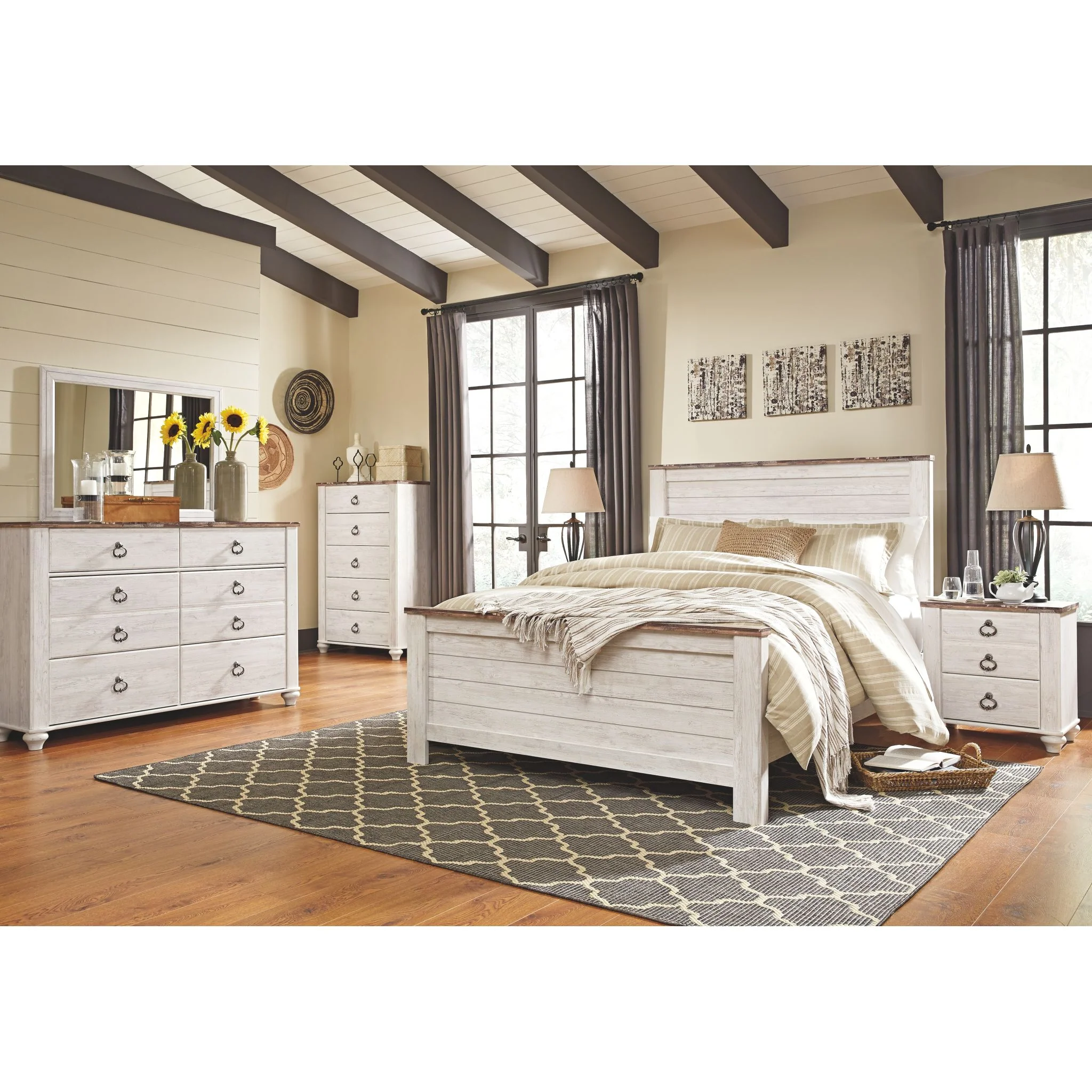 Willowton Panel Headboard - Whitewash - Image 11
