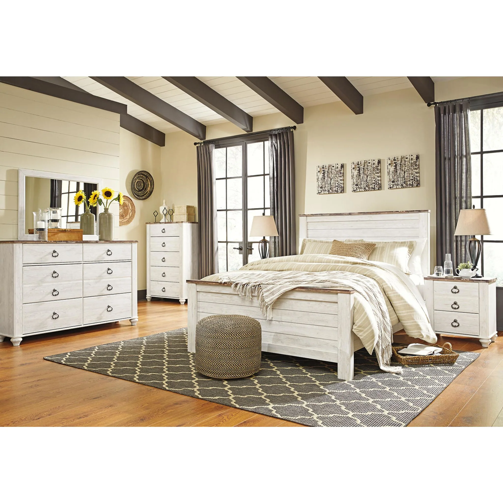 Willowton Panel Headboard - Whitewash - Image 59