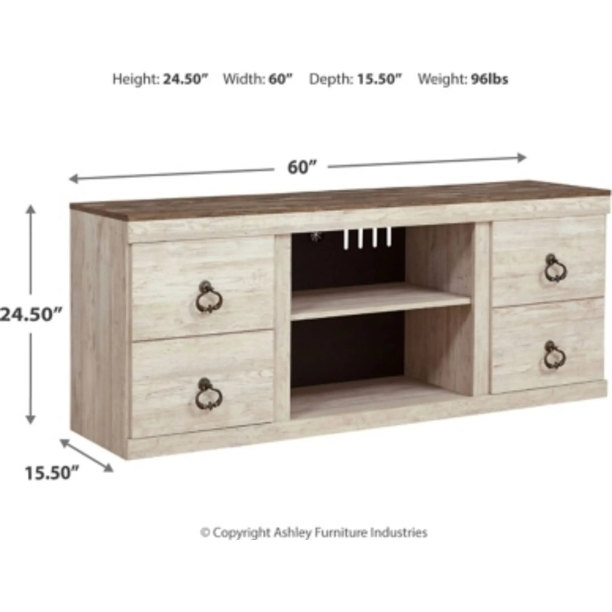 Willowton TV Stand - Whitewash - Image 4