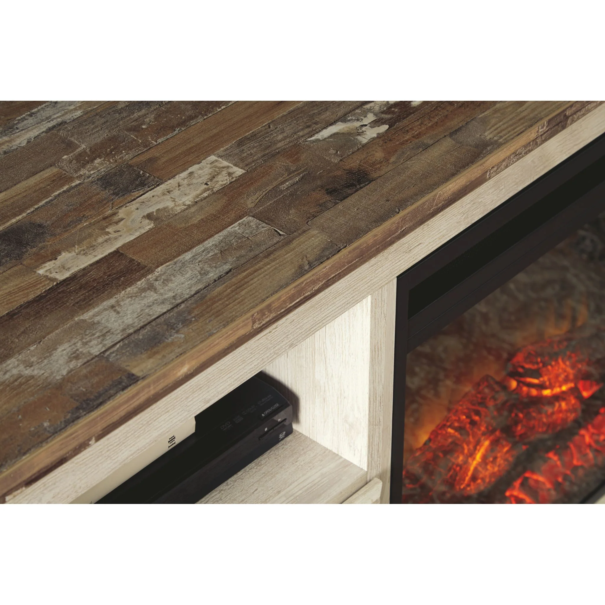 Willowton TV Stand with Fireplace - Whitewash - Image 3