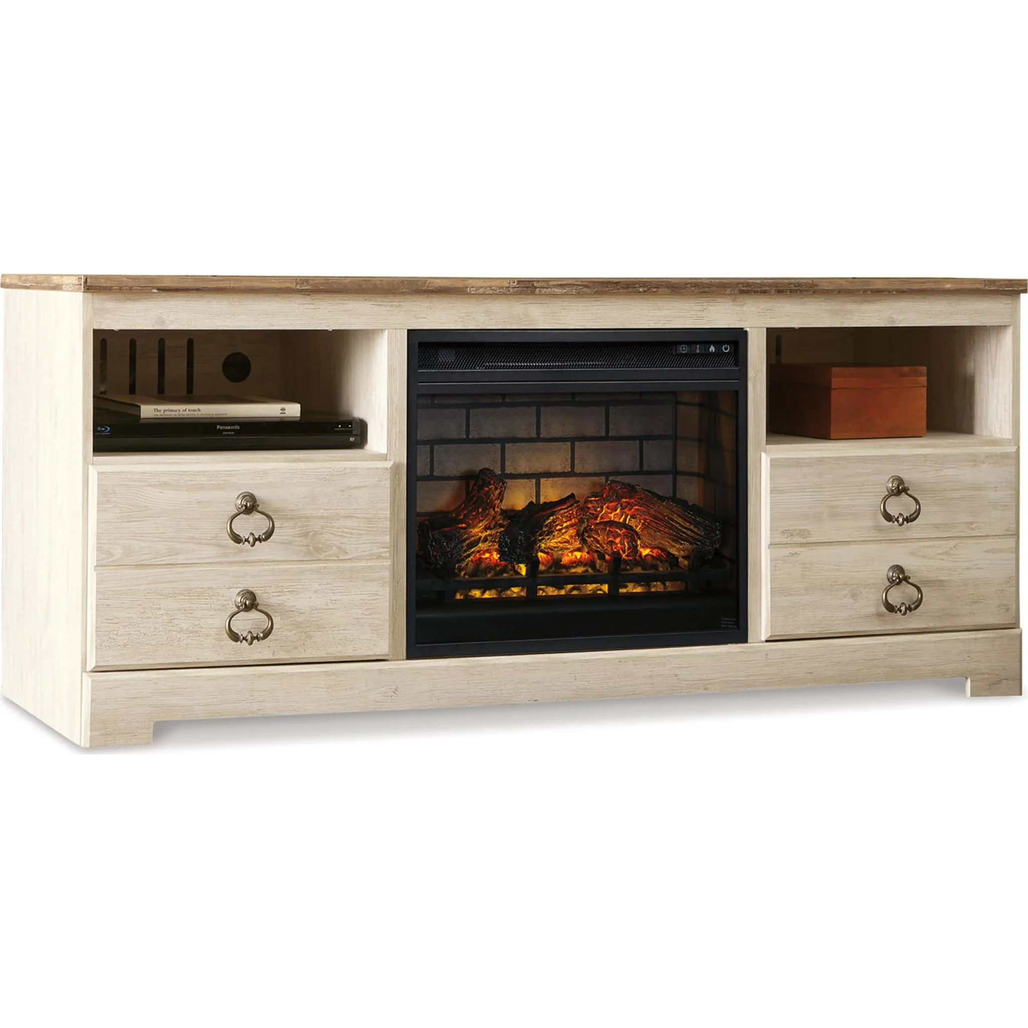 Willowton TV Stand with Fireplace - Whitewash - Image 8