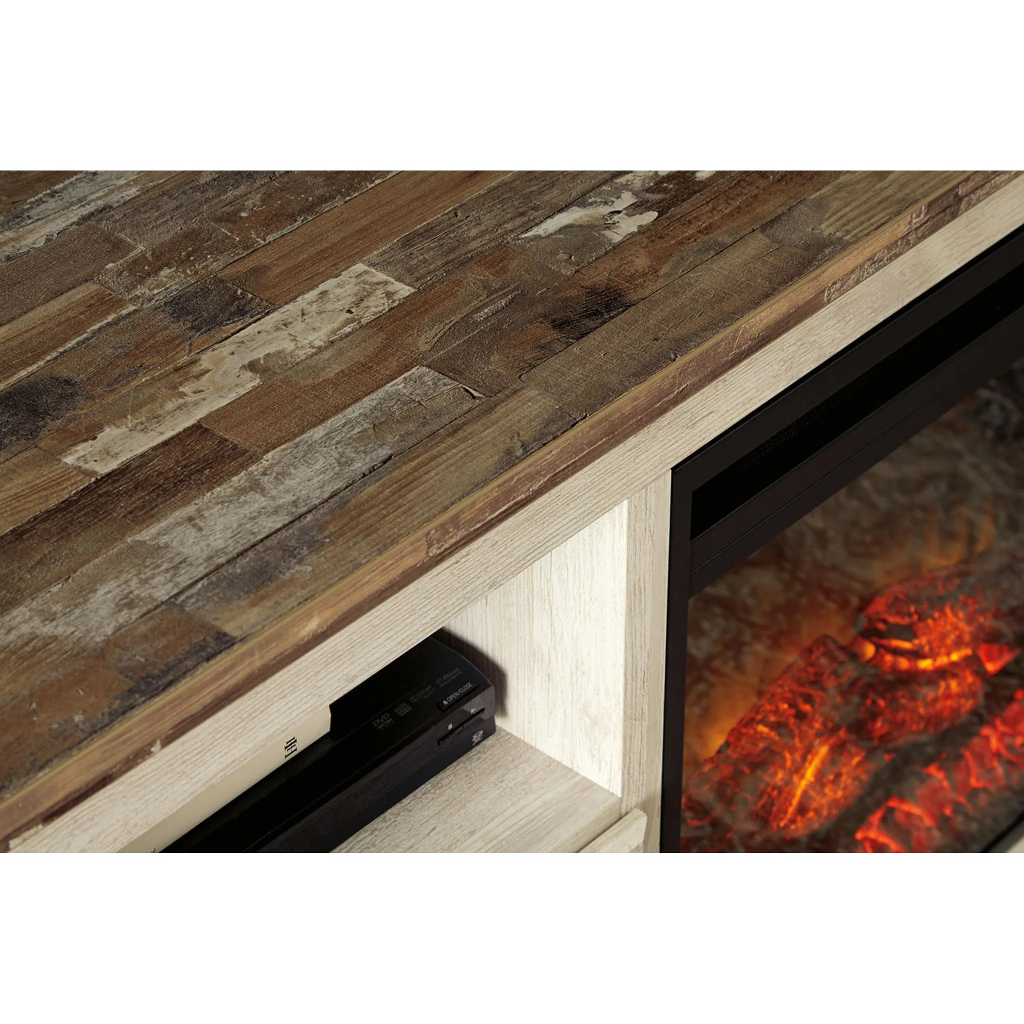 Willowton TV Stand with Fireplace - Whitewash - Image 9