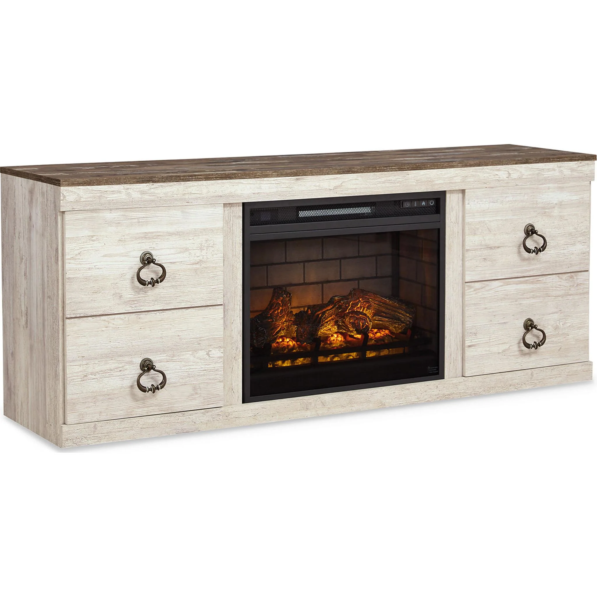 Willowton TV Stand with Fireplace - Whitewash