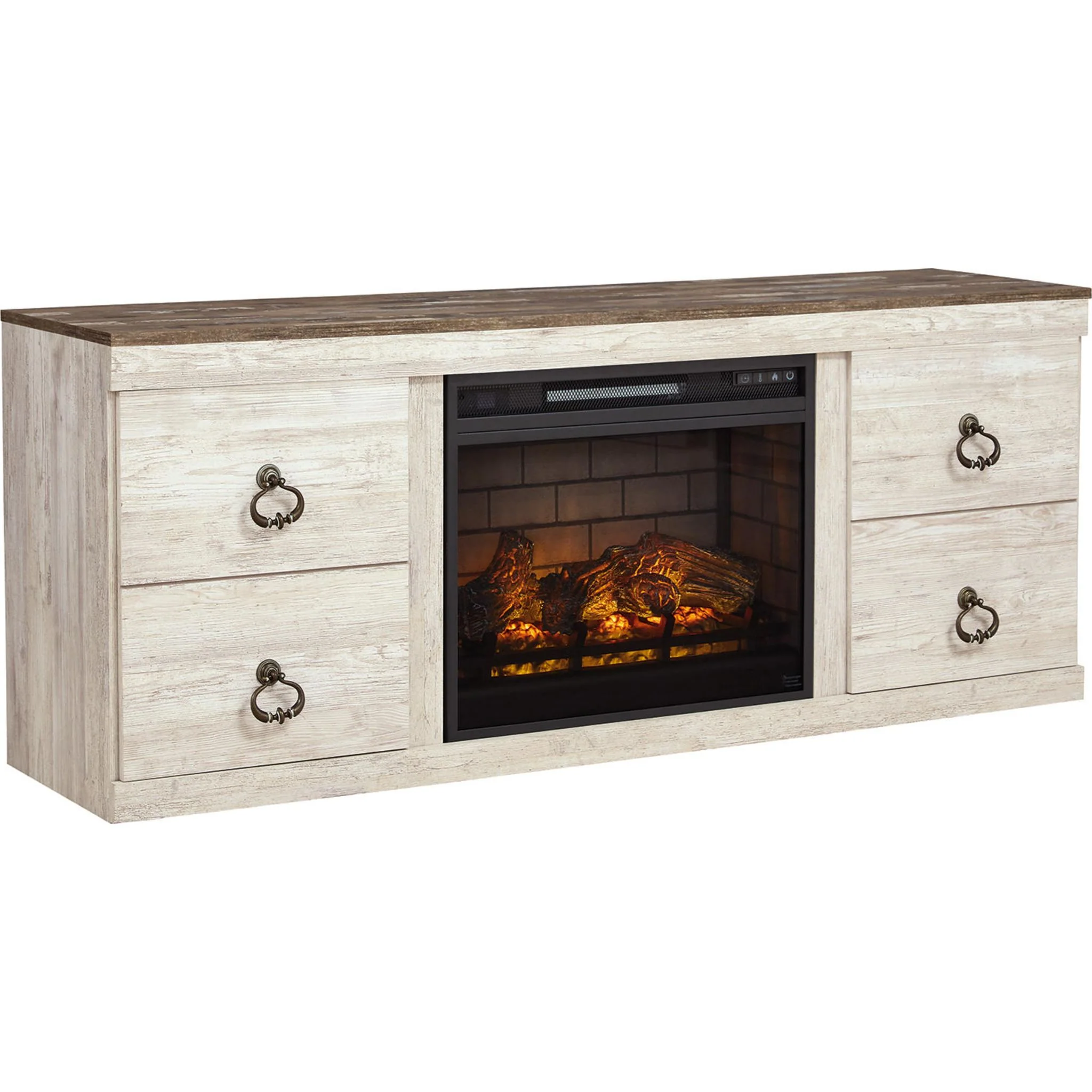 Willowton TV Stand with Fireplace - Whitewash - Image 9