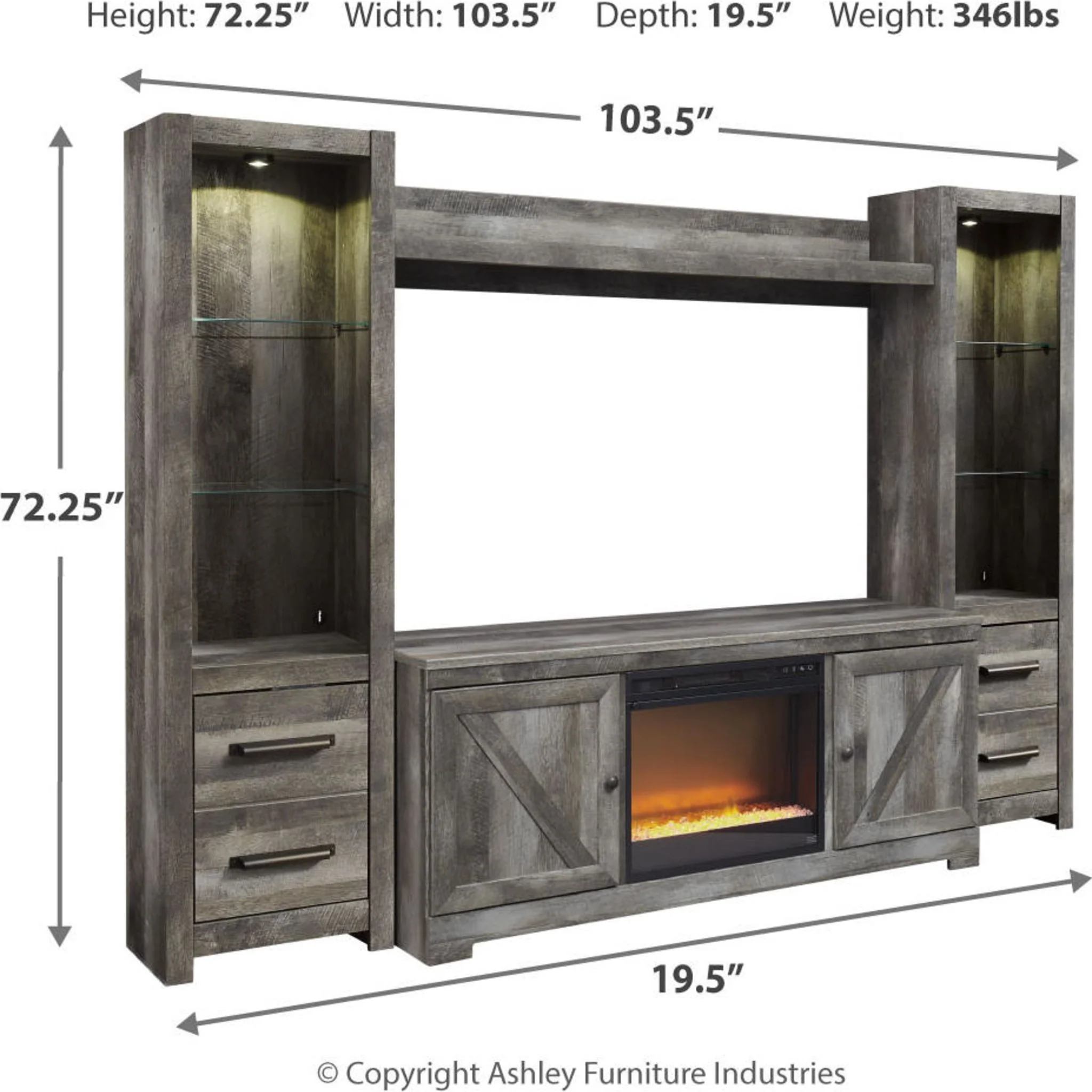 Wynnlow Entertainment Unit with Fireplace - Gray - Image 31