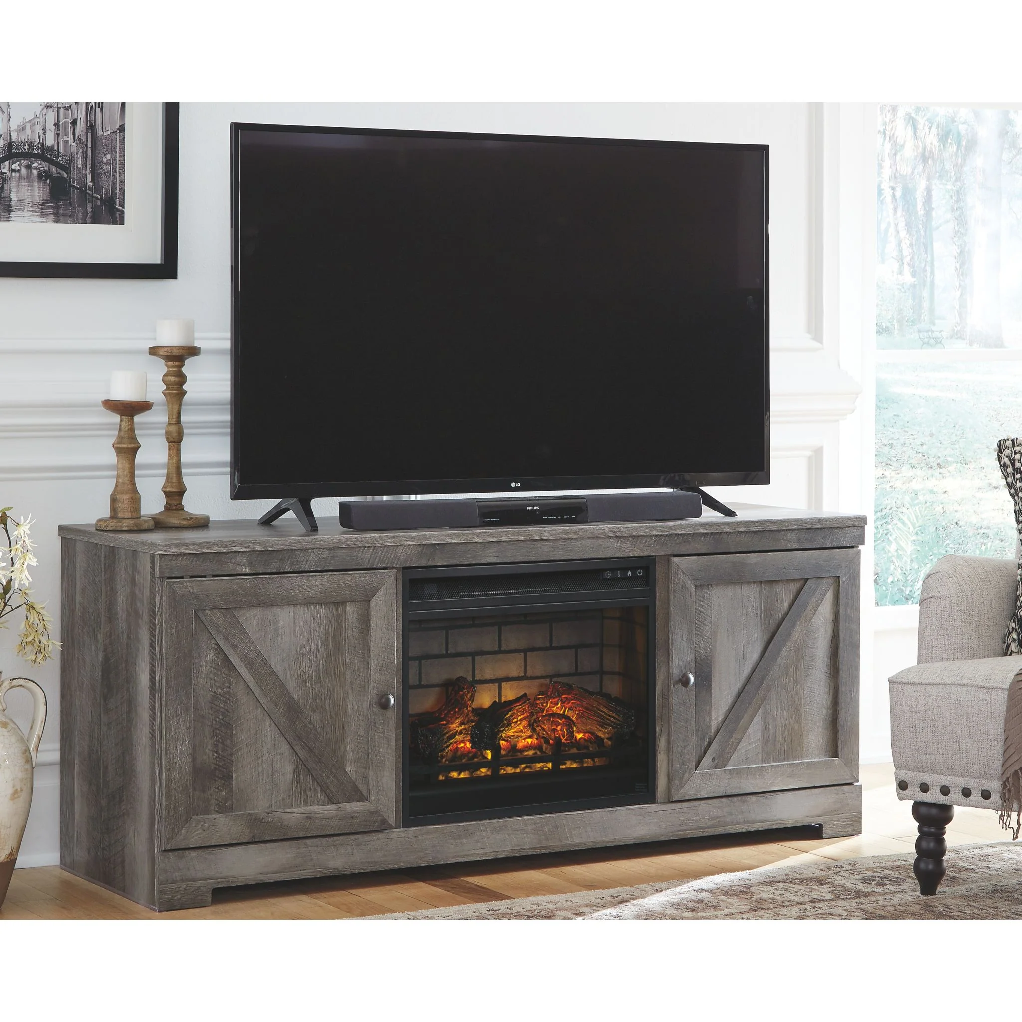 Wynnlow TV Stand with Fireplace - Gray - Image 2