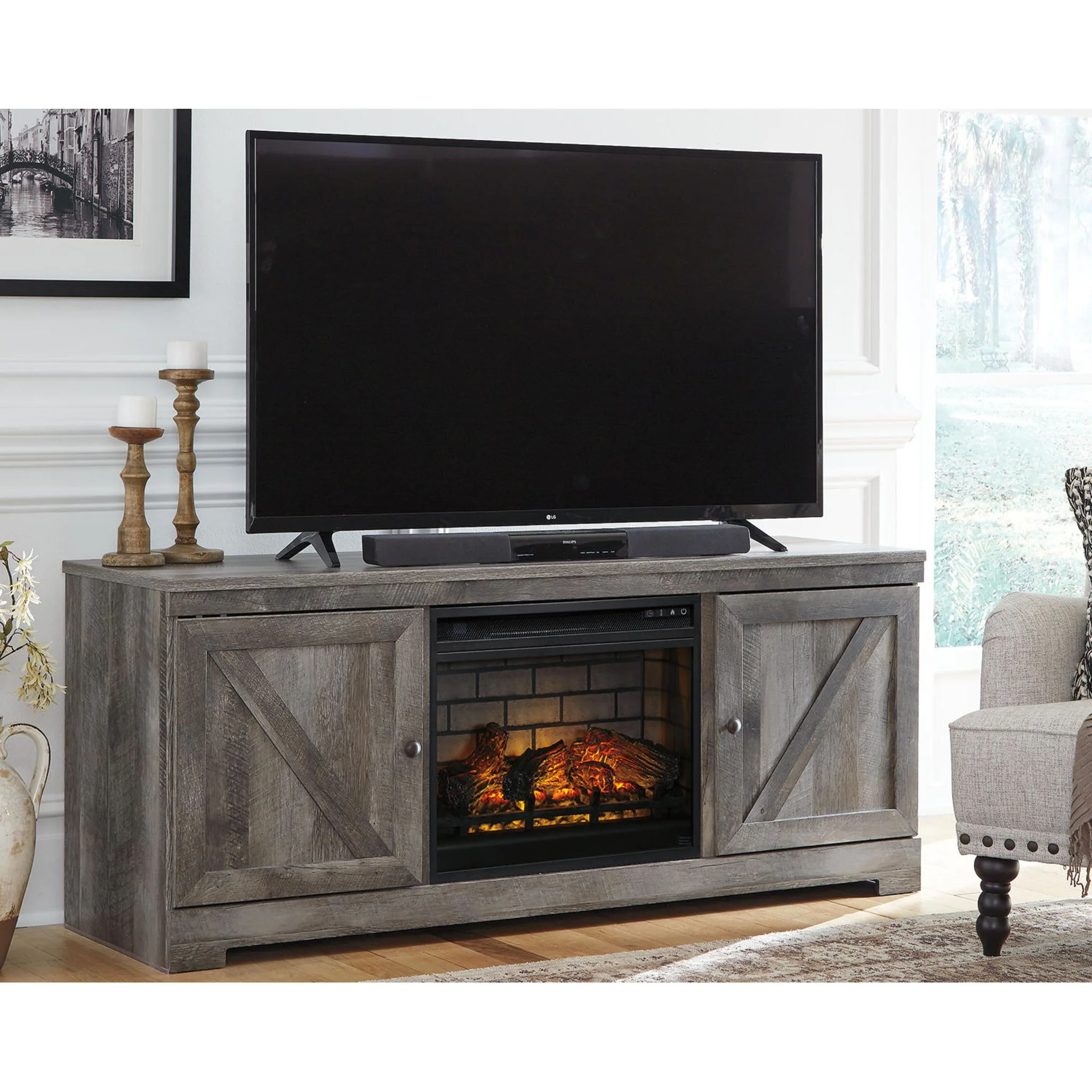 Wynnlow TV Stand with Fireplace - Gray - Image 4