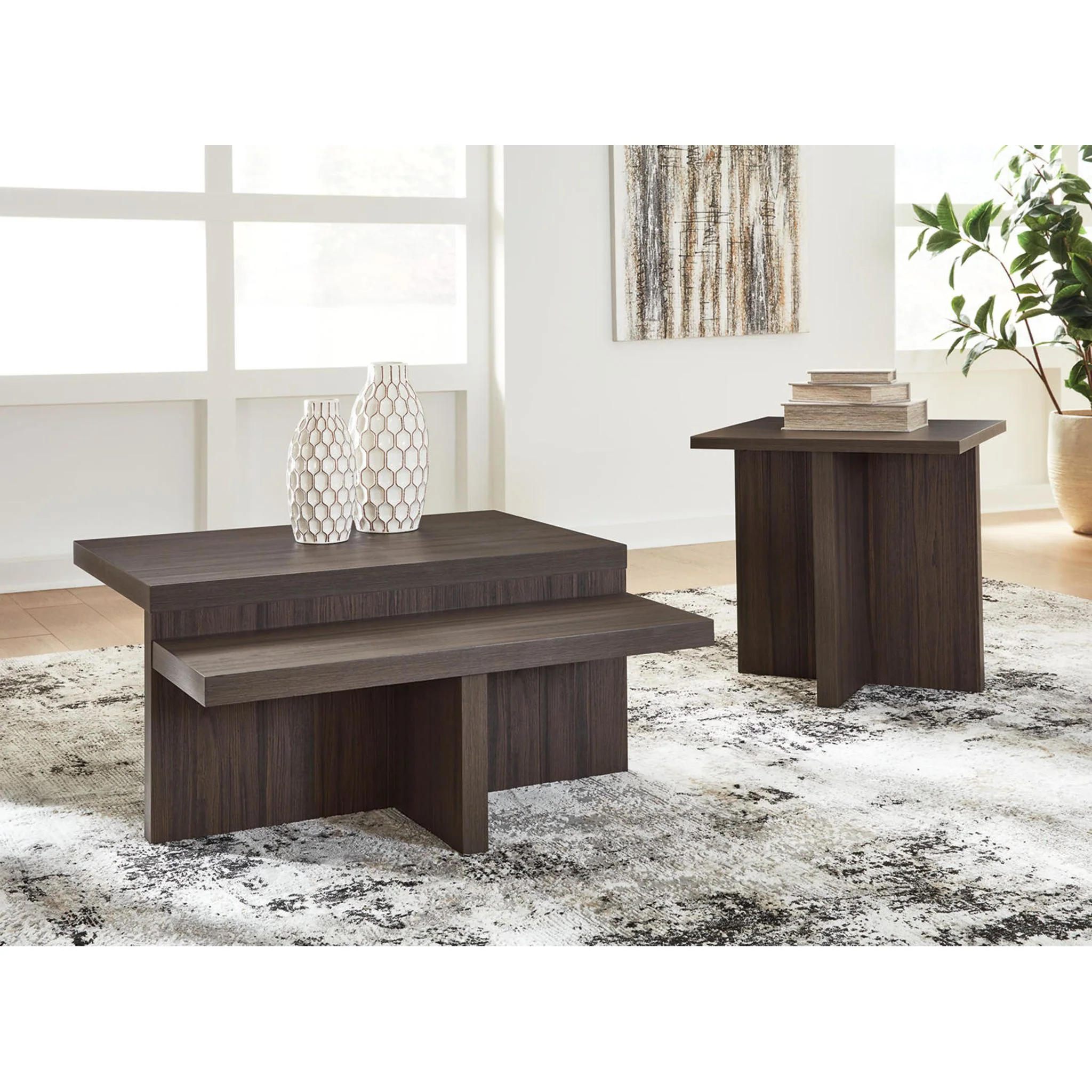 Zendex 2 Pack Tables - Brown - Image 2